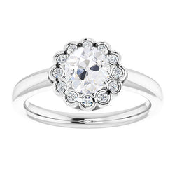 Diamante Incassato a Bezel Anello Halo 2 carati in Oro Bianco 14K