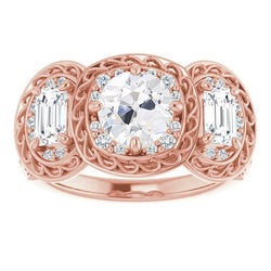 Oro 14 Carati Rosa Brillante Anello con Pavé Halo – 7,50-carati