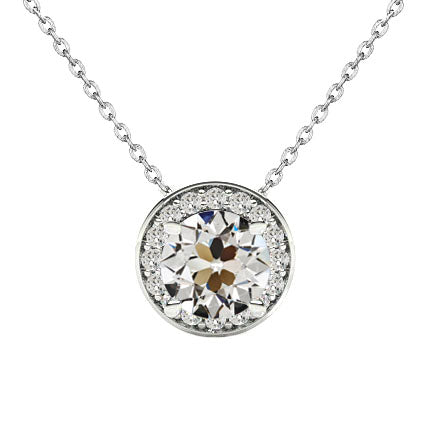 Diamante Fine Taglio Old Mine Pendente in Oro Bianco 14K – vista principale