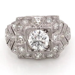 Halo Round Old Miner Vero Diamond Ring Antique Style 3.25 Carati Milgrain