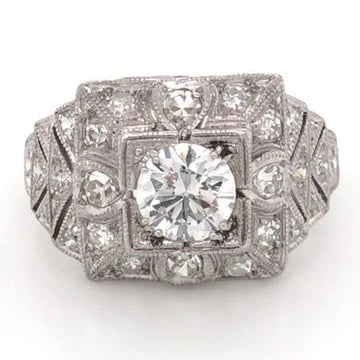 Halo Round Old Miner Vero Diamond Ring Antique Style 3.25 Carati Milgrain