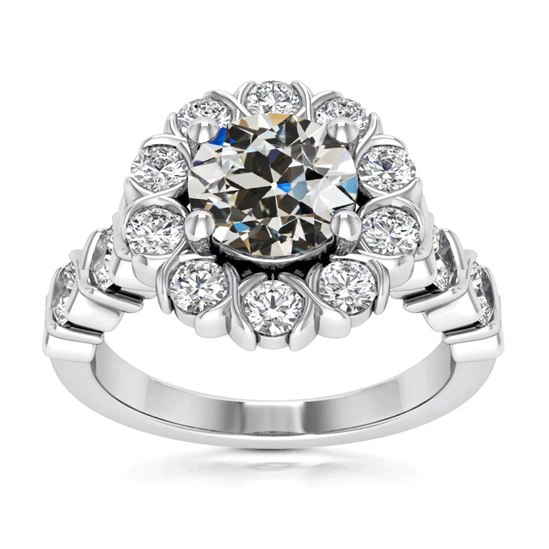 Halo Round Old Miner Vero Diamond Ring Prong Mezza Castone Set 5 Carati