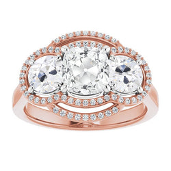Diamante Fine Anello con Pavé Halo – Oro Bicolore 14K 5 carati