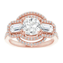 Halo Smeraldo E Cuscino Con Anello Di Naturale Diamanti Taglio Antico Set Di Punte 11,50 Carati