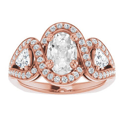 3,75 carati Diamante Anello Halo in Oro Rosa 14K