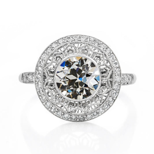 Halo Vecchio Minatore Naturale Diamante Ring Bezel Milgrain Antique Style 3,25 Carati
