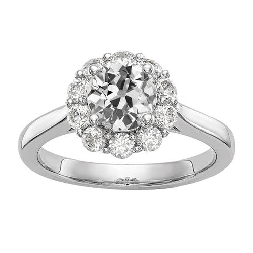 Halo Vecchio Minatore Naturale Diamante Ring Flower Style Oro Bianco 2,75 Carati