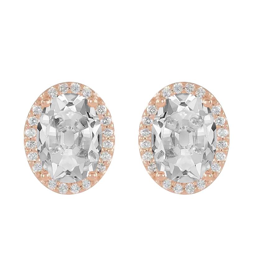 Halo Vero Diamante Stud Orecchini Ovali Vecchio Minatore 10,50 Carati In Oro Rosa 14K