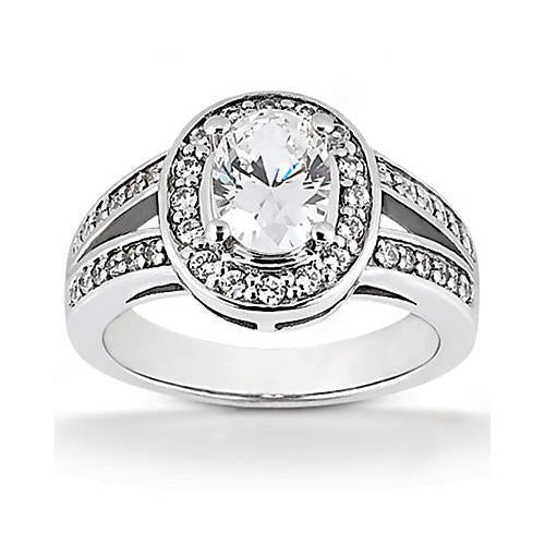 Halo Vero Diamond Solitaire Ovale Anello Con Accento 1.70 Carati In Oro Bianco 14K