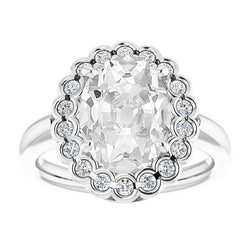 Oro Bianco 14K Castone Chiuso Diamante Fine Anello Halo 6 carati