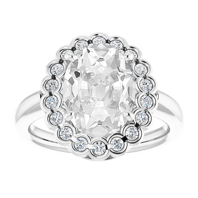 Cuscino Antico Diamante Fine anello in Oro Bianco 14K – vista principale