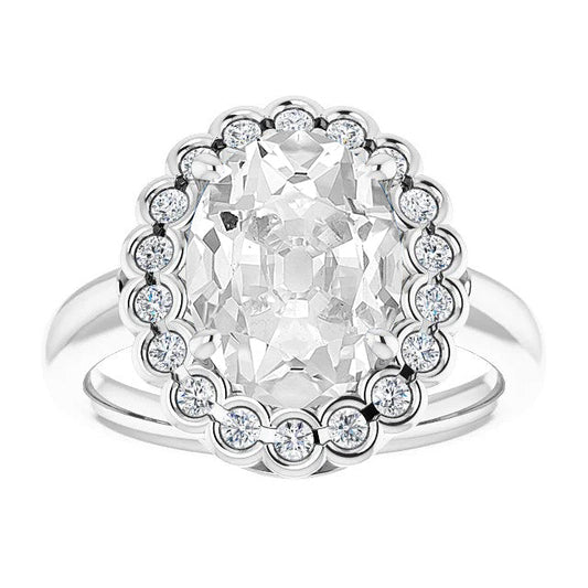Cuscino Antico Diamante Fine anello in Oro Bianco 14K – vista principale