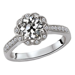 Oro Bianco 14K Taglio Old Mine Diamante Anello di Fidanzamento