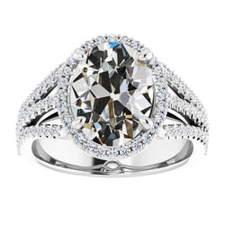 Halo, Anello Ovale Con Naturale Diamante Taglio Antico, Doppio Gambo Diviso 8,75 Carati