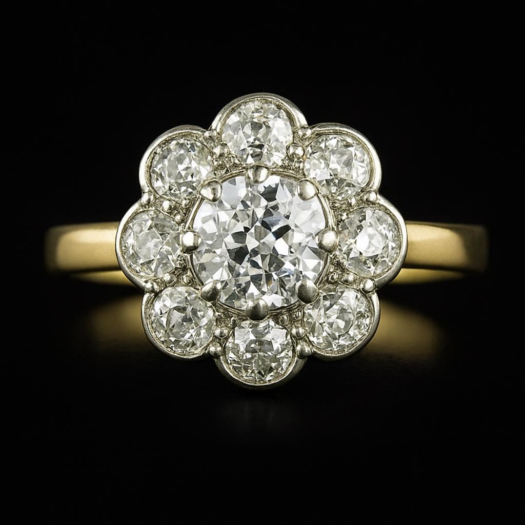 Halo Old Mine Cut Naturale Diamante Ring Two Tone Flower Style Jewelry 3 Carati