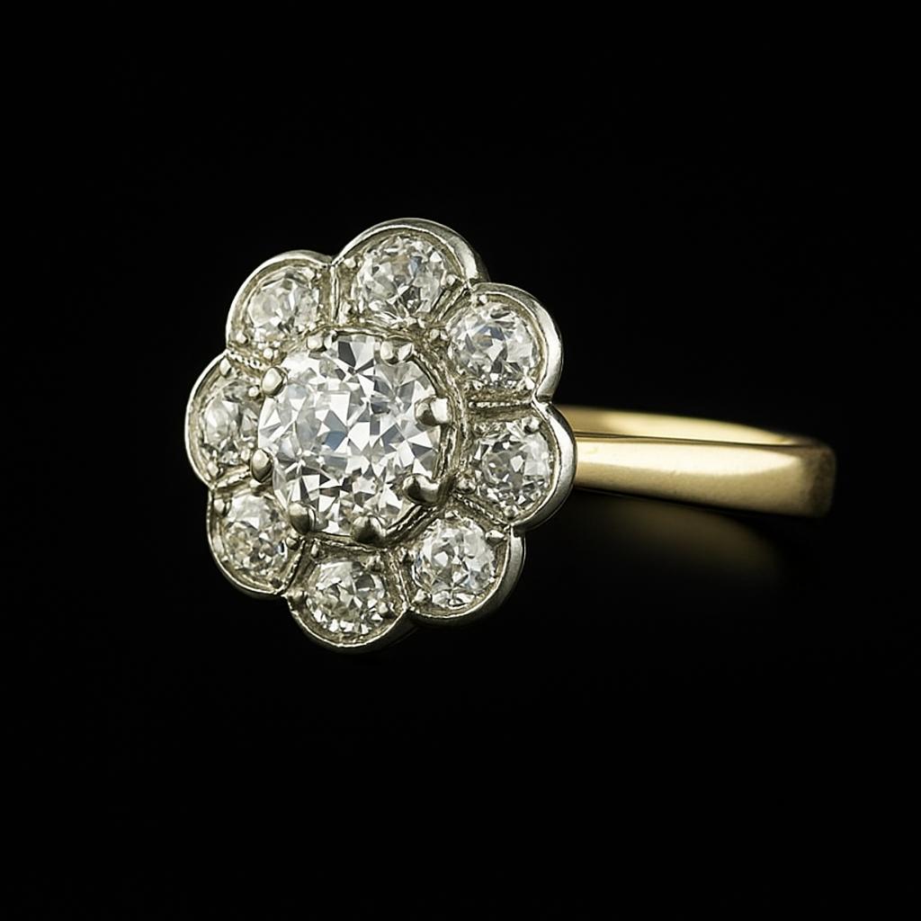 Halo Old Mine Cut Naturale Diamante Ring Two Tone Flower Style Jewelry 3 Carati
