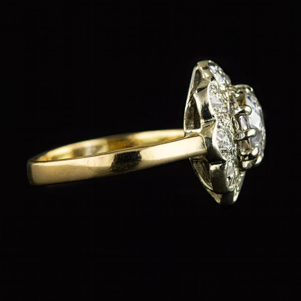 Halo Old Mine Cut Naturale Diamante Ring Two Tone Flower Style Jewelry 3 Carati