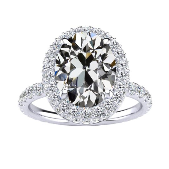 Brillante Cuscino Antico Anello di Fidanzamento Halo in Oro Bianco 14K – vista principale