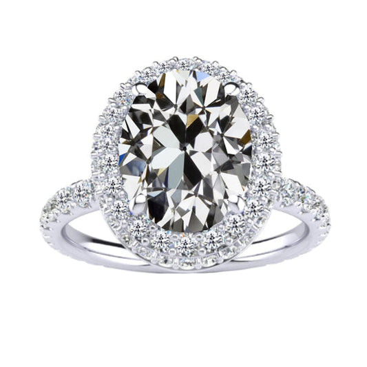 Brillante Cuscino Antico Anello di Fidanzamento Halo in Oro Bianco 14K – vista principale
