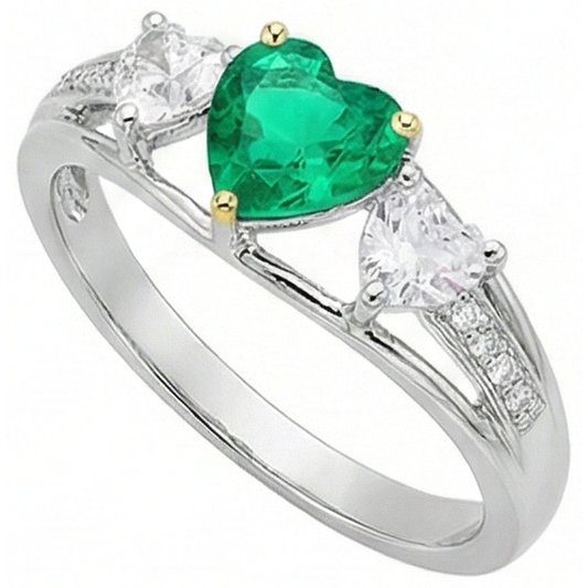 Anello Pietra Colorata Oro Bicolore 14K con Smeraldo Fine – vista frontale