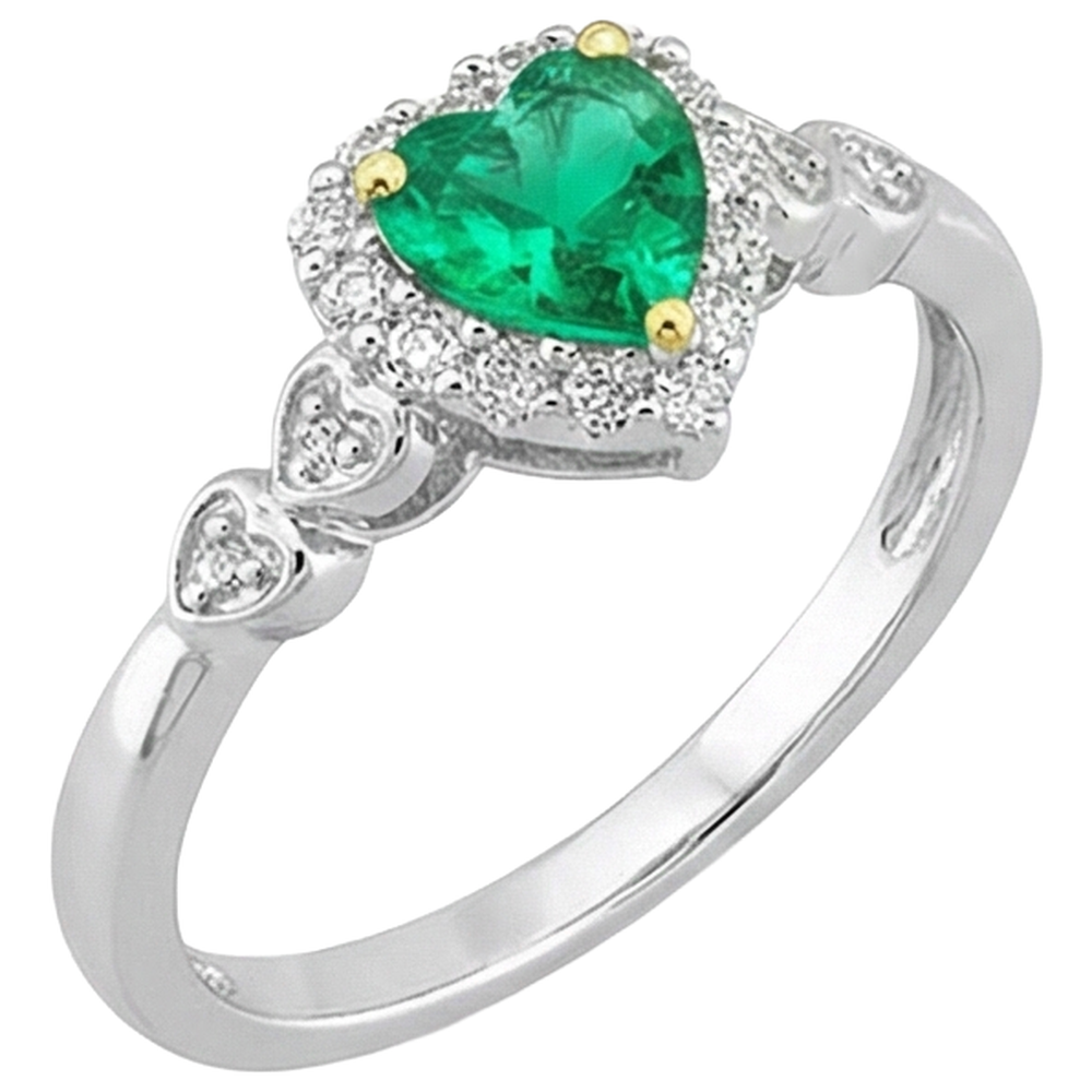 Smeraldo Colombiano Forma Cuore Anello con Gemma in Oro Due Toni 14K – vista laterale