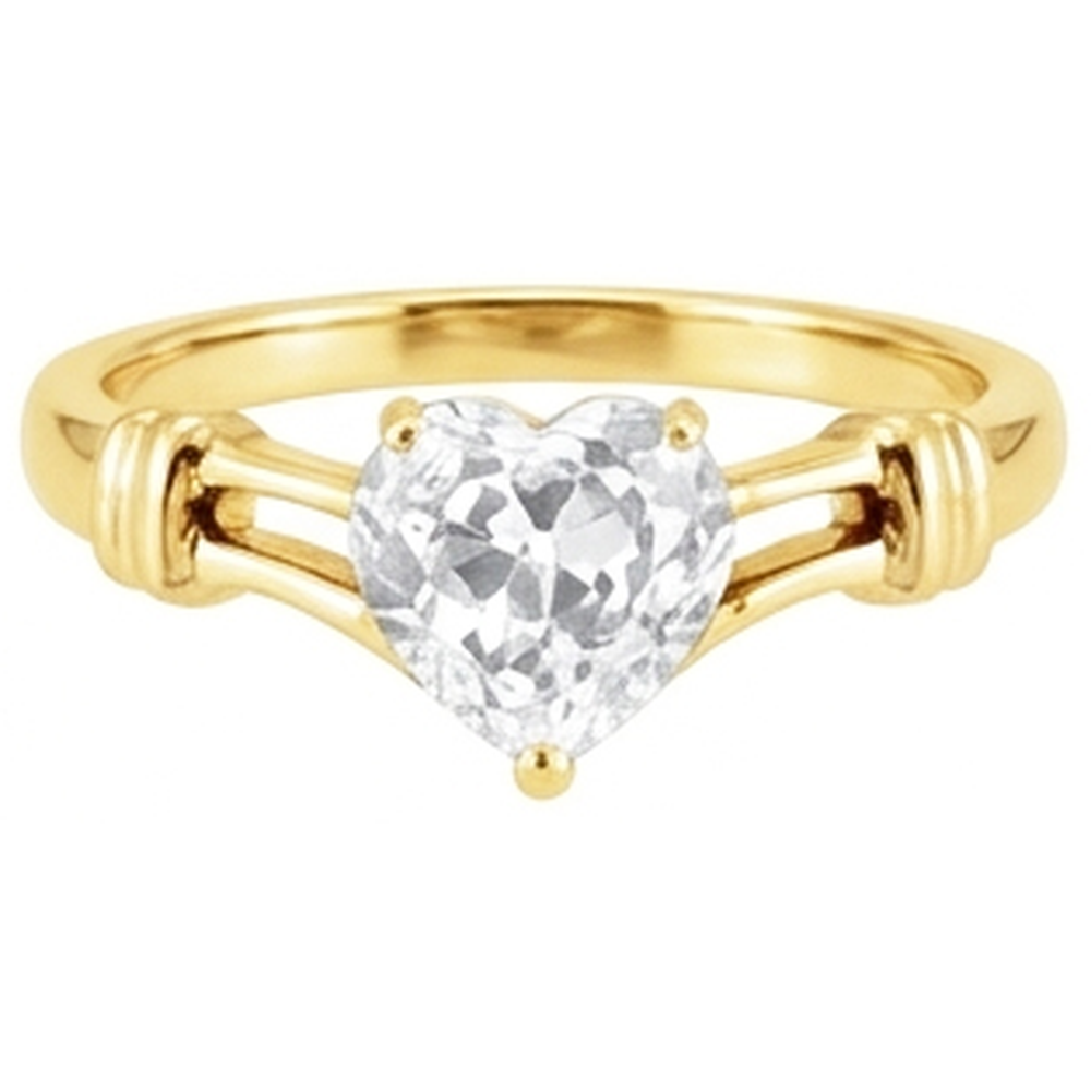 Forma Cuore Diamante Fine anello in Oro 14 Carati Giallo – vista laterale