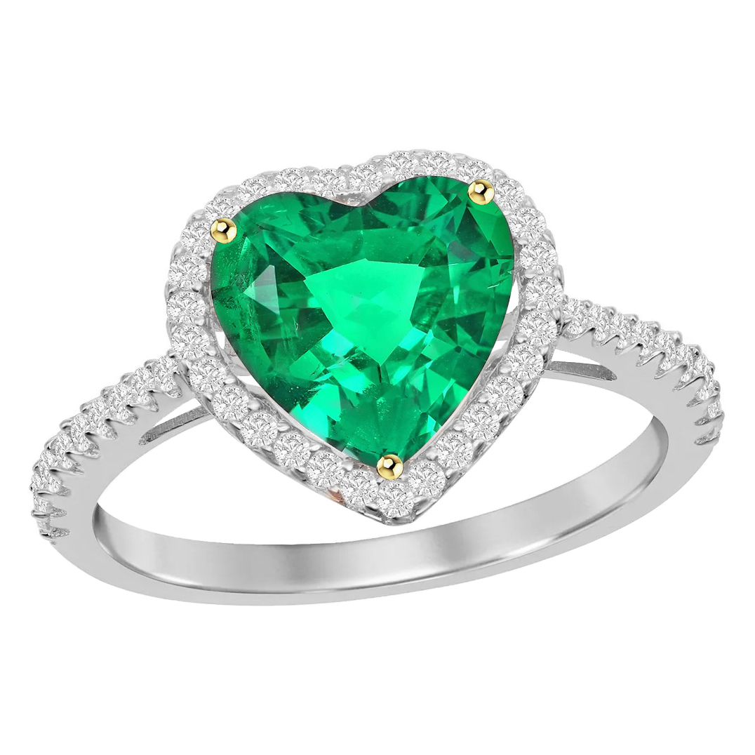 Forma Cuore Smeraldo Colombiano anello in Oro Due Toni 14K – vista principale
