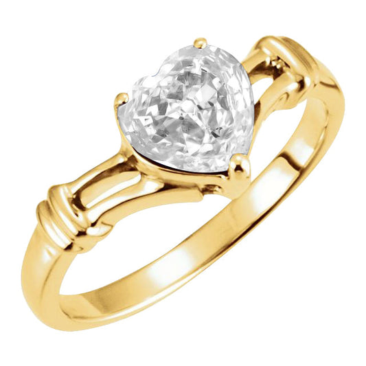 Diamante Fine Forma Cuore Solitario di Fidanzamento in Oro 14 Carati Giallo – vista principale