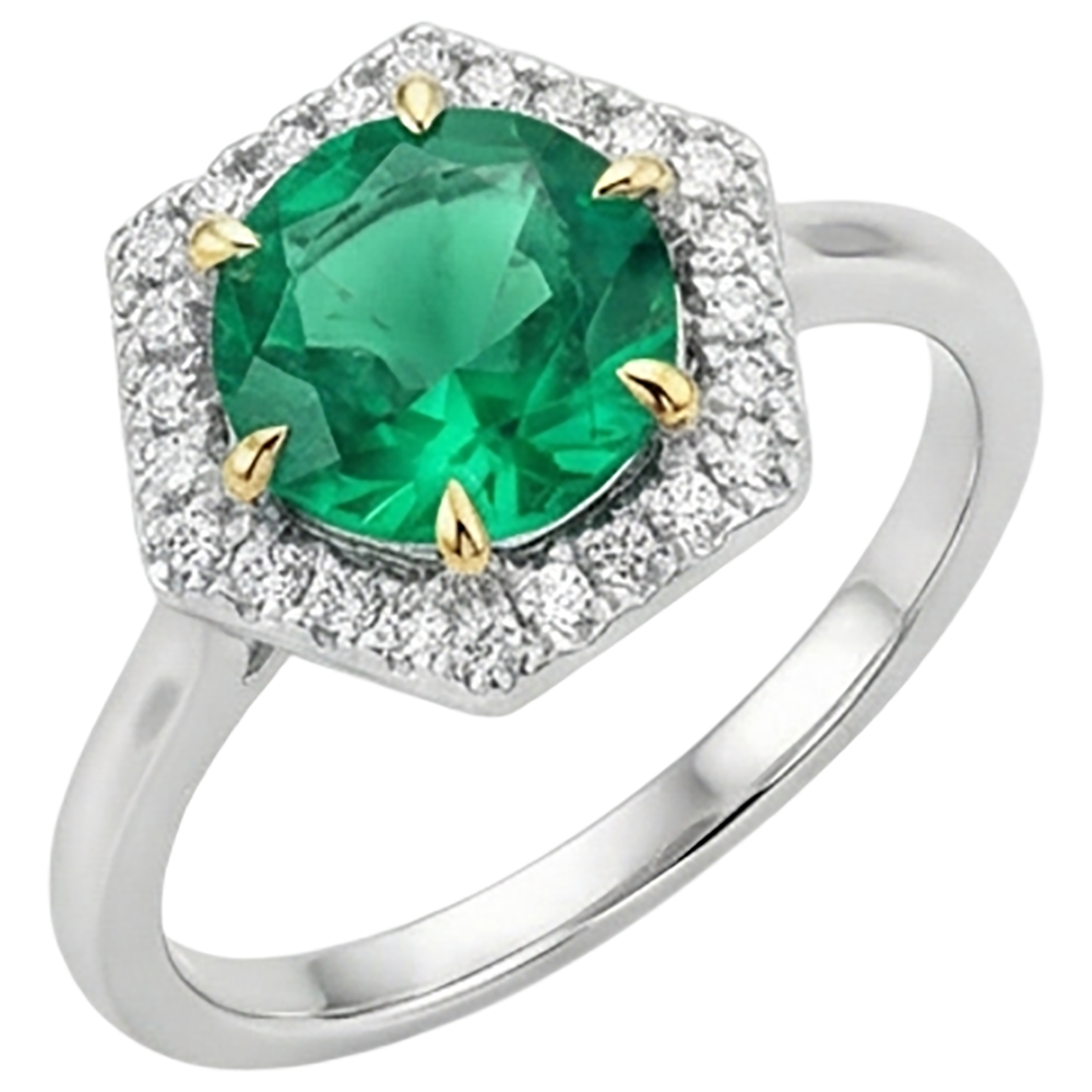 Smeraldo Colombiano Anello con Pietra Preziosa 2,50-carati Oro Due Toni 14K – vista laterale