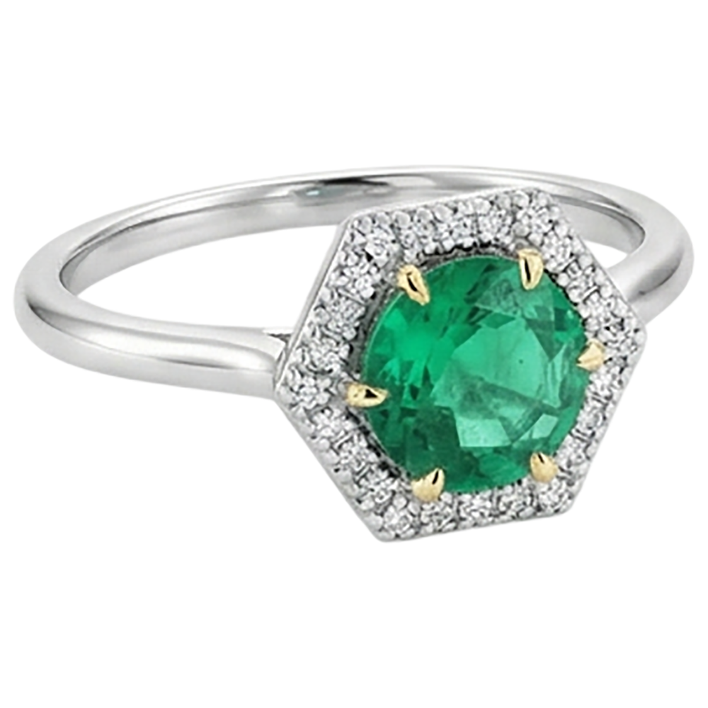 Smeraldo Colombiano Taglio Brillante Anello con Pietra Preziosa in Oro Due Toni 14K – vista profilo