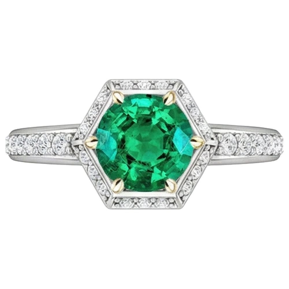 Anello con Pietra Preziosa Oro 14 Carati Bicolore con Smeraldo Fine – vista frontale