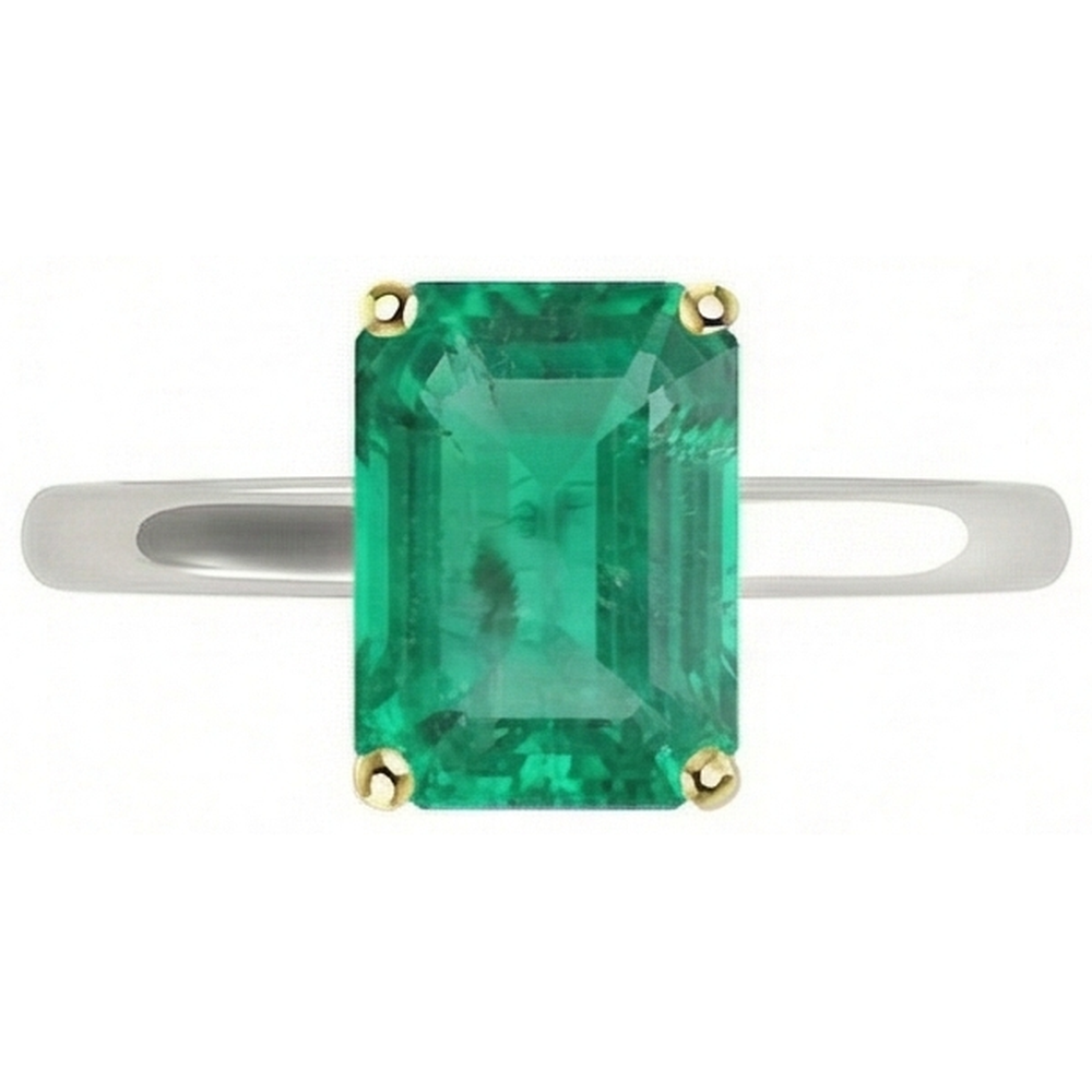 Anello Pietra Colorata Oro 14 Carati Bicolore con Smeraldo Colombiano – vista angolare