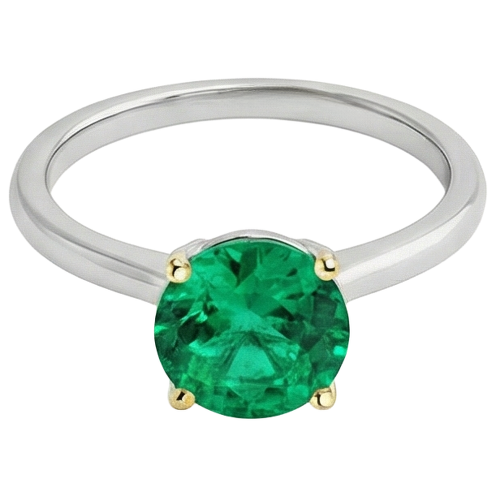 Smeraldo Fine Anello con Gemma 3-carati Oro Due Toni 14K – vista profilo