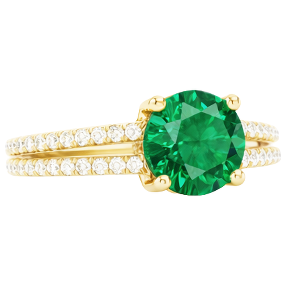 Hidden Halo matrimonio Anello con smeraldo 3 Ct diamanti verdi oro giallo 14k