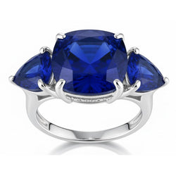 Hidden Halo anello con zaffiro Ceylon taglio a cuscino trilioni di diamanti da 7,25 ct in oro bianco 14K