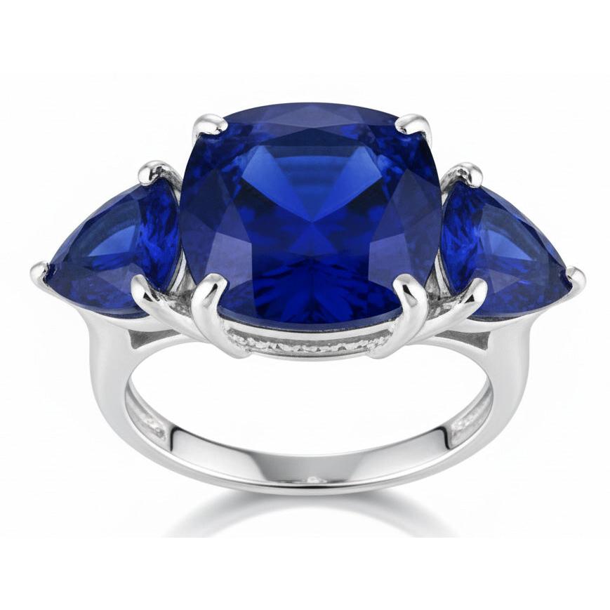 Hidden Halo anello con zaffiro Ceylon taglio a cuscino trilioni di diamanti da 7,25 ct in oro bianco 14K