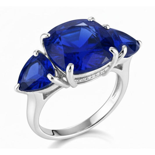 Hidden Halo anello con zaffiro Ceylon taglio a cuscino trilioni di diamanti da 7,25 ct in oro bianco 14K