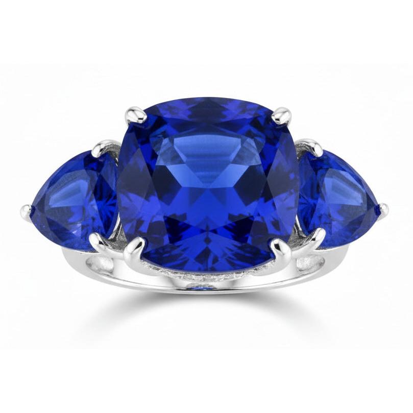 Hidden Halo anello con zaffiro Ceylon taglio a cuscino trilioni di diamanti da 7,25 ct in oro bianco 14K