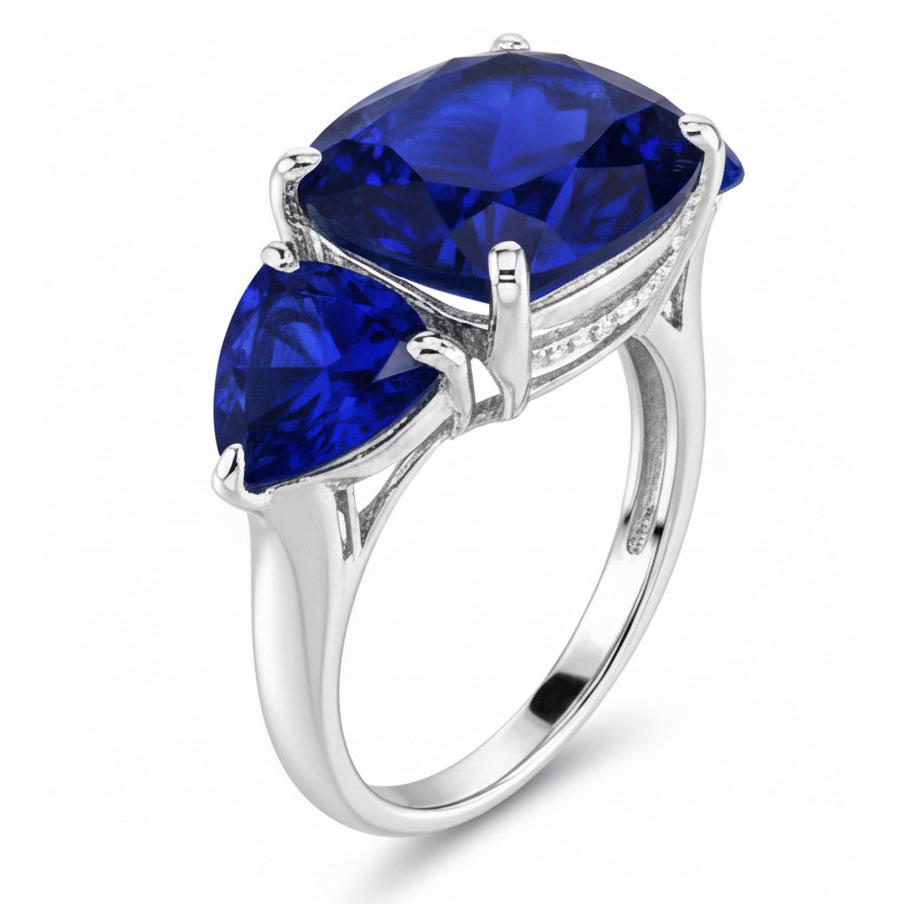 Hidden Halo anello con zaffiro Ceylon taglio a cuscino trilioni di diamanti da 7,25 ct in oro bianco 14K
