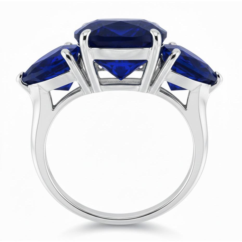 Hidden Halo anello con zaffiro Ceylon taglio a cuscino trilioni di diamanti da 7,25 ct in oro bianco 14K