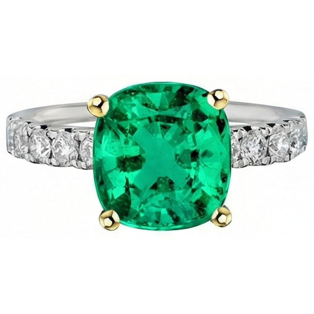 Smeraldo Colombiano Anello con Gemma 5 carati Oro Bicolore 14K – vista frontale