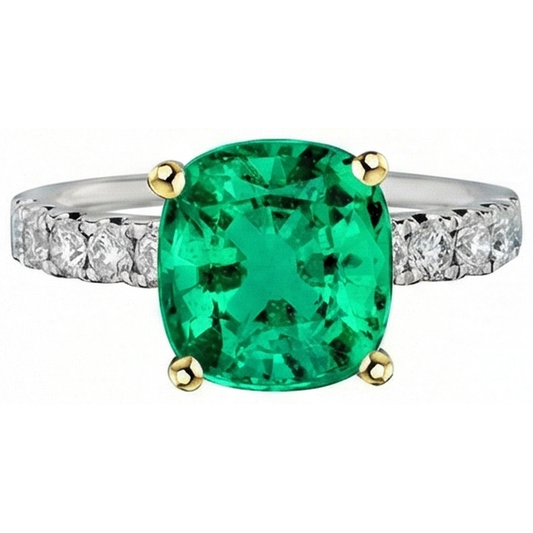 Smeraldo Colombiano Anello con Gemma 5 carati Oro Bicolore 14K – vista frontale