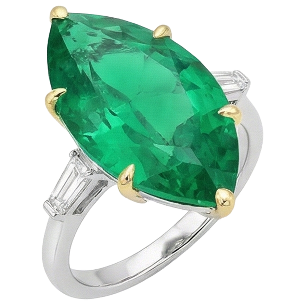 Smeraldo Colombiano Anello con Pietra Preziosa 6-carati Oro Bicolore 14K – vista laterale