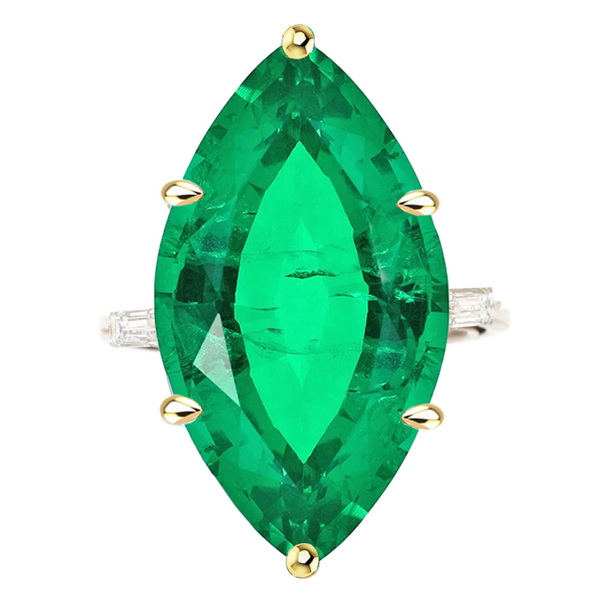 Anello con Pietra Preziosa Oro Bicolore 14K con Smeraldo Colombiano – vista principale