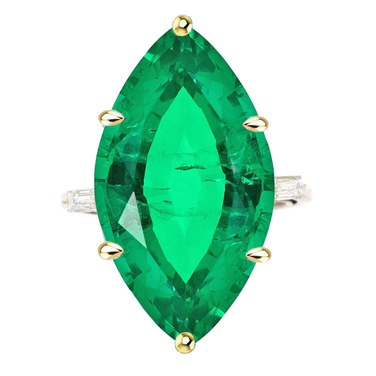Anello con Pietra Preziosa Oro Bicolore 14K con Smeraldo Colombiano – vista principale