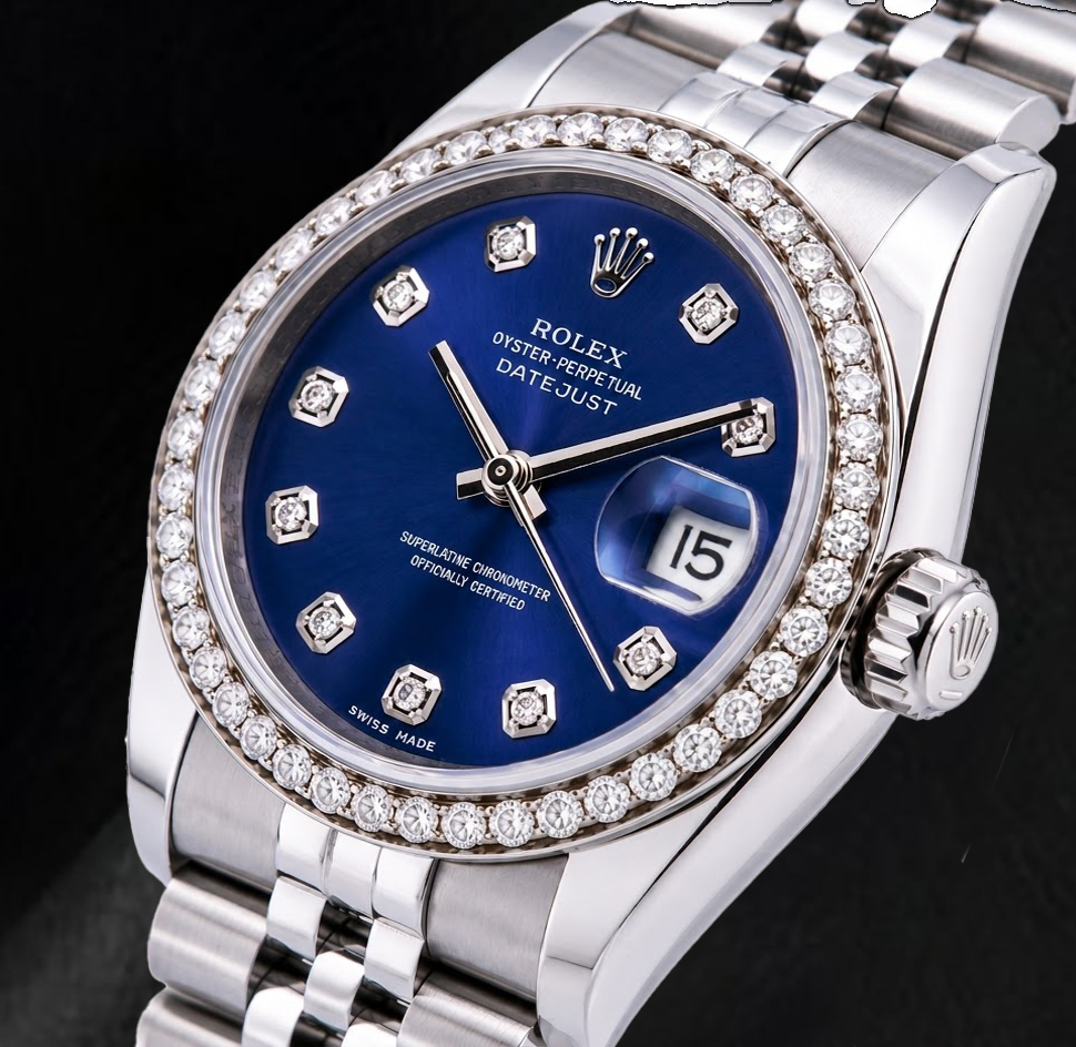 Rolex 16200 Datejust Orologio 36 mm in Acciaio Inossidabile con Quadrante Blu con Diamanti