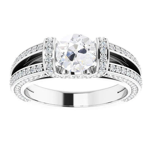 Il Giro Vecchio Minatore Genuino Diamante Ring Bar Set 6 Carati Con Gambo Diviso Gioielli