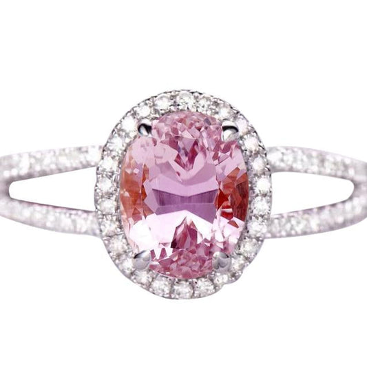 Kunzite a taglio ovale con diamanti tondi da 19.50 ct Anello in oro bianco 14 carati - harrychadent.it