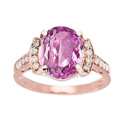 Kunzite rosa da 20.75 ct in oro rosa 14k con gioielli con anello di diamanti fini