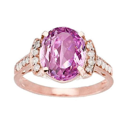 Kunzite rosa da 20.75 ct in oro rosa 14 carati con gioielli con anello di diamanti fini - harrychadent.it